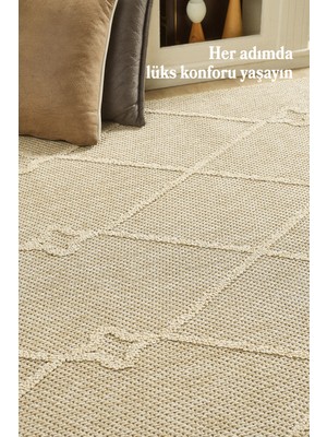 Iskandinav Tasarım Salon Oturma Odası Yolluk Teras Balkon Bej Halı