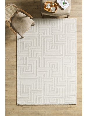 Şık Tasarımlı Krem Salon Oturma Odası Yolluk Jüt Halı