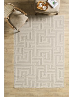 Şık Tasarımlı Bej Salon Oturma Odası Yolluk Jüt Halı