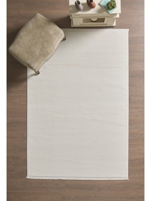 Yumuşak Çizgili Desenli Salon Oturma Odası Yolluk Krem Halı