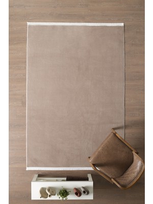 Yumuşak Düz Renk Saçaklı Salon Oturma Odası Yolluk Kahverengi Halı