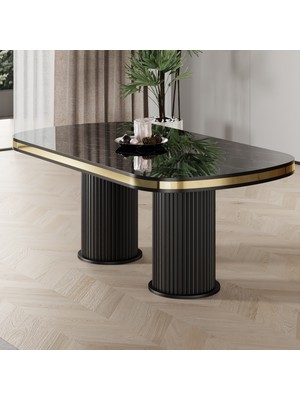 Canisa Galya Serisi Lak Panel 90X168 Sabit Siyah Mermer Desen Gold Pvc Mutfak Masası
