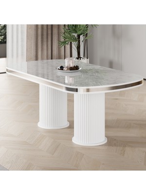 Canisa Galya Serisi Lak Panel 90X168 Sabit Beyaz Mermer Desen Mutfak Masası