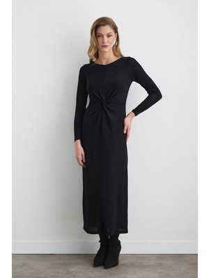 Gusto Pırıltılı Uzun Bele Oturan Abiye Elbise - Saks