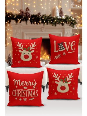 Yılbaşı Temalı Çift Taraflı Dijital Baskılı 4'lü Kırlent Kılıf Seti