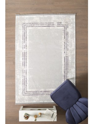 Modern Tasarım Saçaklı Salon Oturma Odası Yolluk Polyester Larcivert Halı