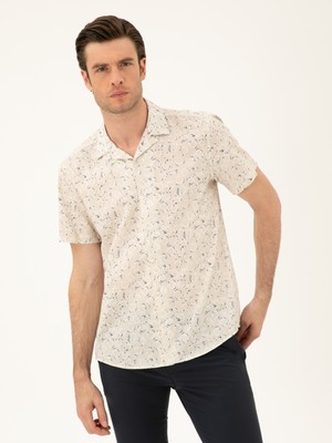 Cacharel Erkek Bej Regular Fit Keten Karışımlı Gömlek 50284429-VR011