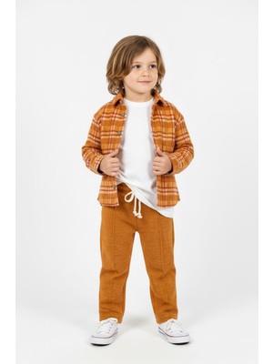 MiaBaby Turuncu Ekoseli Gömlekli 3lü Takım