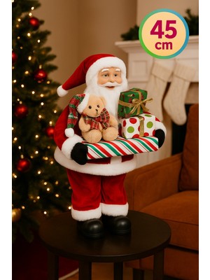 Toyfest Hediye Taşıyan Noel Baba Dekoratif Biblo Yeni Yıl Ev Ofis Süsleme Figürü 45 cm