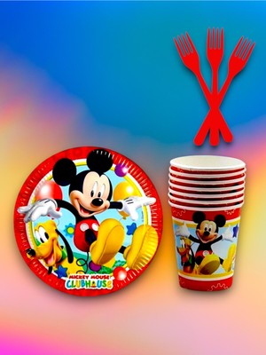 24 Kişilik Mickey Mouse Temalı Tek Kullanımlık Servis Seti
