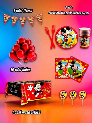 8 Kişilik Sevimli Fare Temalı Mini Set - Doğum Günü Parti ve Eğlenceli Etkinlikler Için