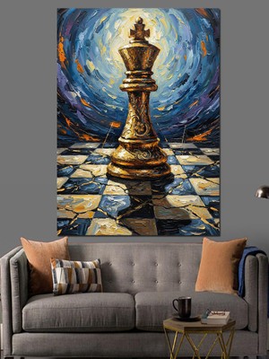 Tablomega Satranç Şah Figürü Altın Dekoratif Kanvas - Mdf Ahşap Tablo