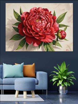 Tablo Mega Kırmızı Şakayık Çiçeği Portresi Dekoratif Kanvas - Mdf Ahşap Tablo