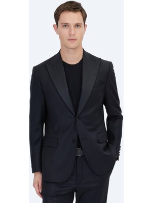 Kip Siyah Düz Modern Fit Çıkarılabilir Kruvaze Yaka Prinç Smokin Takım Elbise