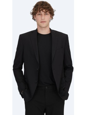 Kip Siyah Desenli Regular Fit Ceket
