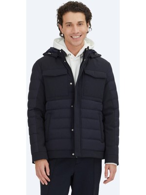 Kip Lacivert Regular Fit Kapüşonlu Casual Dokuma Mont