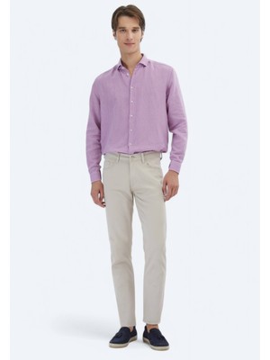 Kip Bej Düz Dokuma Slim Fit Casual Pamuk Karışımlı Pantolon