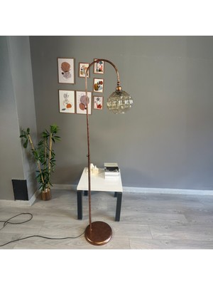 Bamyum Şila Cam Bal Rengi Patina Gövde Lambader Modern Oturma Odası