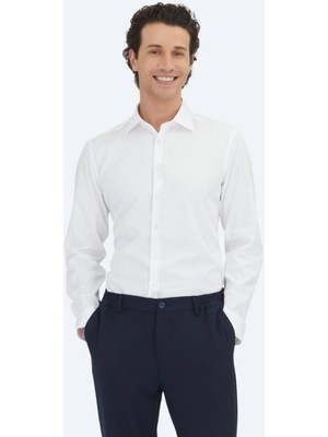 Kip Beyaz Düz Slim Fit Dokuma Klasik %100 Pamuk Gömlek