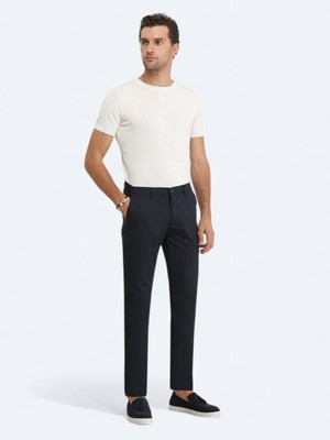Kip Lacivert Dokuma Slim Fit Casual Pantolon
