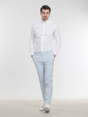 Kip Beyaz Düz Slim Fit Düz Manşet Klasik Yaka Smokin Gömlek