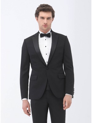 Kip Siyah Slim Fit Kelebek Yaka Dokuma Smokin Takım Elbise