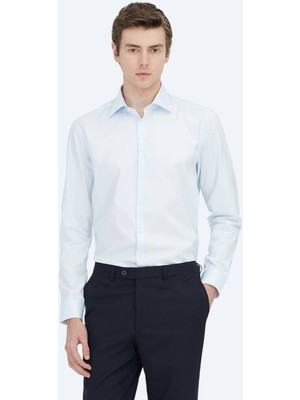 Kip Koyu Mavi Düz Slim Fit Dokuma Klasik %100 Pamuk Gömlek