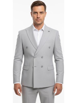 Plus Scorpion Gri Kruvaze İtalyan Kesim Erkek Takım Elbise – Slim Fit Modern Mikro Desen Kumaş