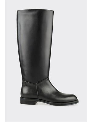 Elle Siyah Deri Kadın Çizme