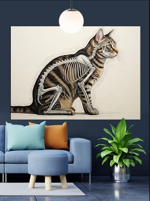 Tablo Mega Kedi Anatomi Resmi Dekoratif Kanvas - Mdf Ahşap Tablo