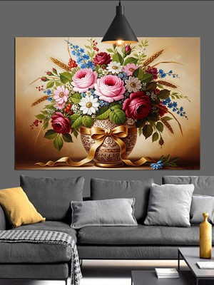 Artmeg Bahar Çiçekleri Natürmort Buket Dekoratif Kanvas - Mdf Ahşap Tablo