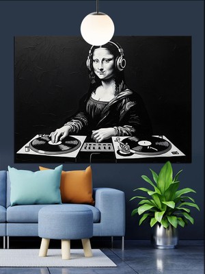 Artmeg Mona Lisa Dj Kulaklık Dekoratif Kanvas - Mdf Ahşap Tablo