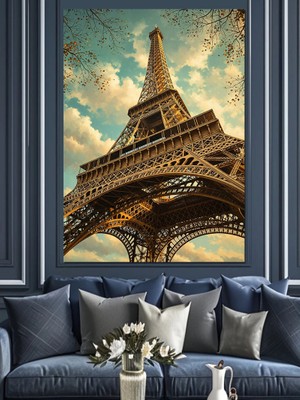 Artmeg Eyfel Kulesi Retro Poster Dekoratif Kanvas - Mdf Ahşap Tablo