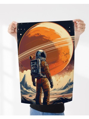 Rosaart Çerçevesiz Poster | Vintage Astronot ve Mars Gezegen Posteri,uzay,ölçü Seçenekli,duvar Dekorasyonu