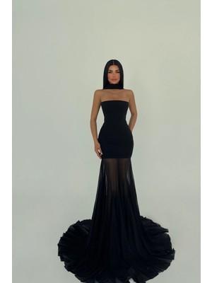 Eyyo Siyah Marianna Uzun Etekleri Tül Elbise ATE-2617