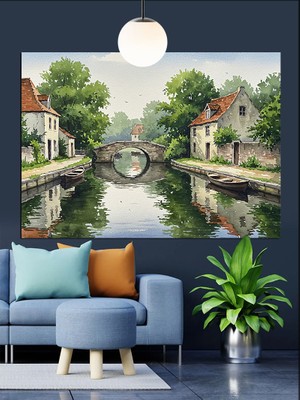 Artmeg Taş Köprü ve Nehir Dekoratif Kanvas - Mdf Ahşap Tablo