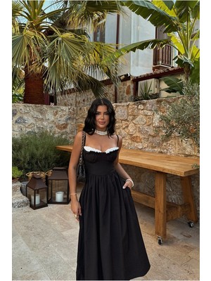 Eyyo Siyah Madella Midi Elbise ATE-1382