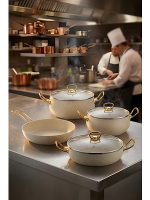 YUNUSOĞLU HOME 7 Parça Leon Granit Tencere ve Tava Seti – 20 cm 2.5l, 24 cm 4.5l, 26 cm Basık 3l, 26 cm Tava