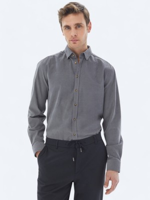 Kip Gri Fitilli Regular Fit Dokuma Kadife Casual %100 Pamuk Gömlek