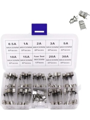 Hatfon Cam Sigorta Seti 6X30 mm 72 Adet 9 Çeşit 250V Şeffaf Çantada