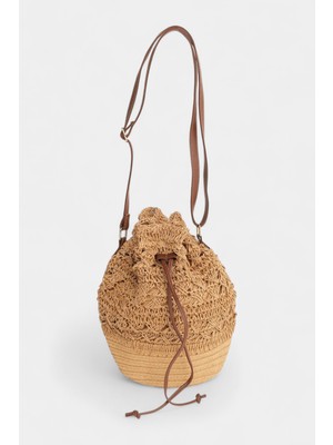 %100 Hasır Omuz ve Sırtta Taşınabilen Kadın Büzgülü Çanta