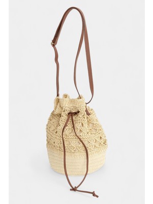 %100 Hasır Omuz ve Sırtta Taşınabilen Kadın Büzgülü Çanta