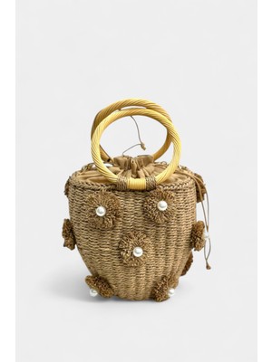 %100 Hasır Zincir Uzun Askı Detaylı Kadın El ve Omuz Çantası