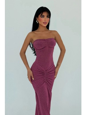 Eyyo Dianora Gold Simli Uzun Elbise ATE-0988