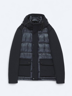 Kip Siyah Regular Fit Kapüşonlu Casual Dokuma Mont