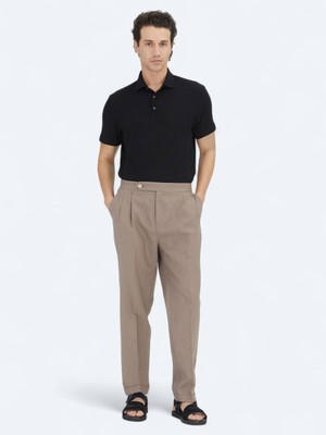 Kip Koyu Vizon Dokuma Carrot Fit Casual Pamuk Karışımlı Pantolon