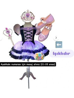 Kuromi Işıklı Elbise Kostüm Kuromi Babet Taç Asa Doğum Günü Hediye Set