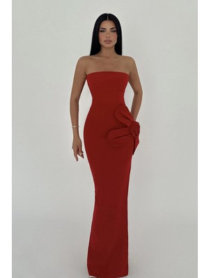 Eyyo Kırmızı Daysi Straplez Elbise ATE-2604