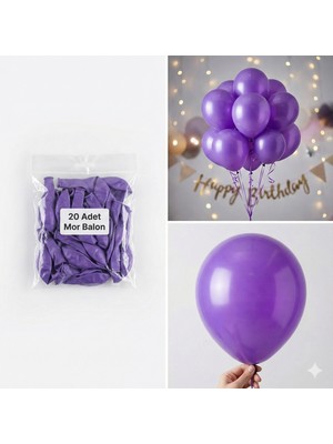 20 Adet Mor Renk Balon Seti - Doğum Günü Parti ve Eğlenceli Etkinlikler Için