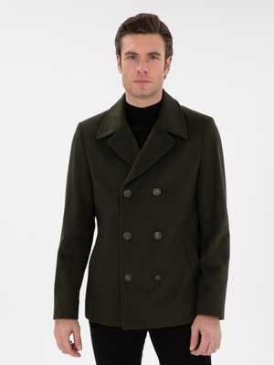 Cacharel Erkek Haki Slim Fit Kaşe Kaban Uzun Kol Düz Desenli Standart Boy 50293483-VR027